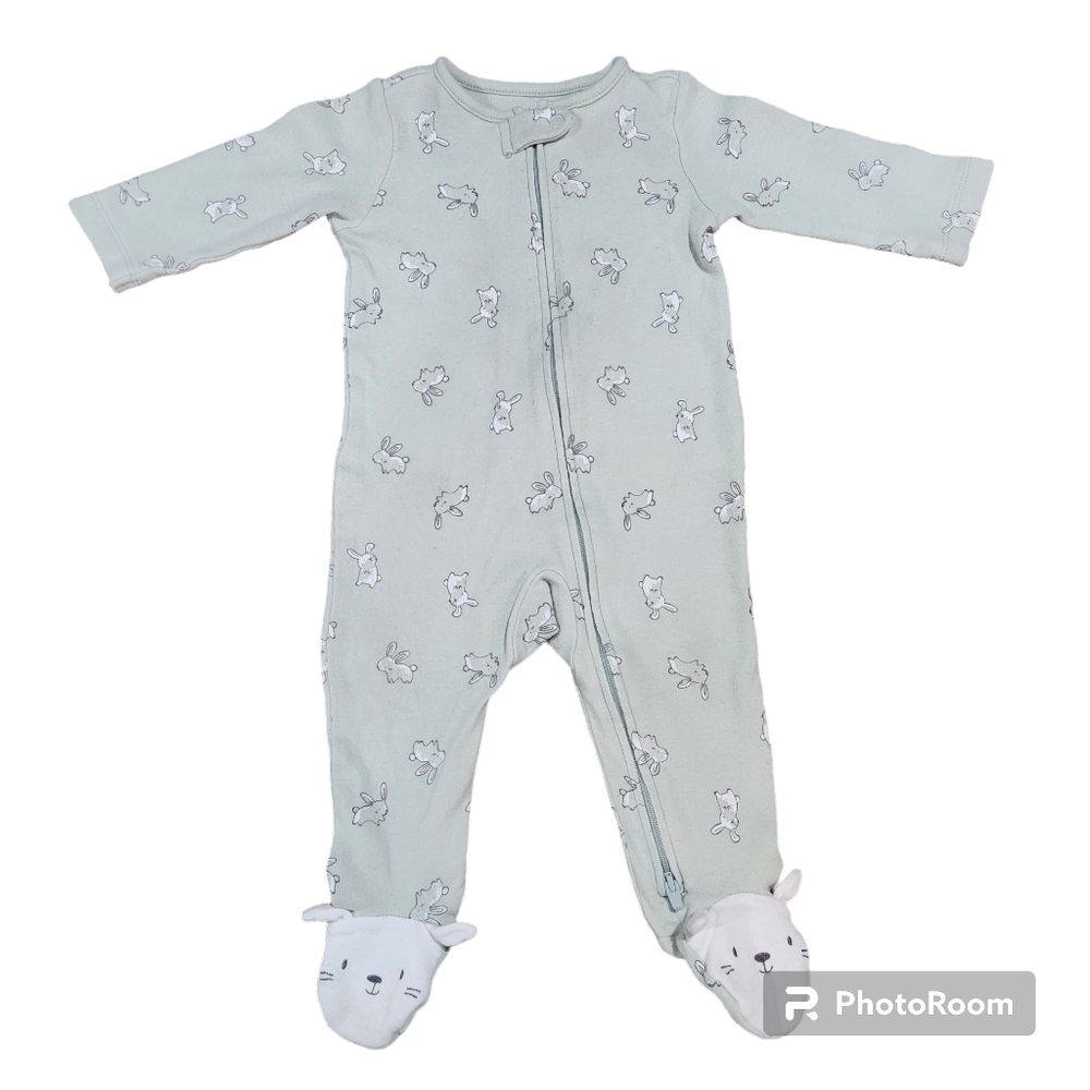 Carter's Little Bunny 100% Cotton Light Mint Green Footed Sleep N' Play, Size 6M